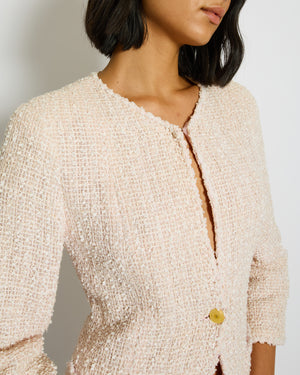 Chanel 99/P Pink Tweed Collarless Jacket with CC Button Detail Size FR 40 (UK 12)