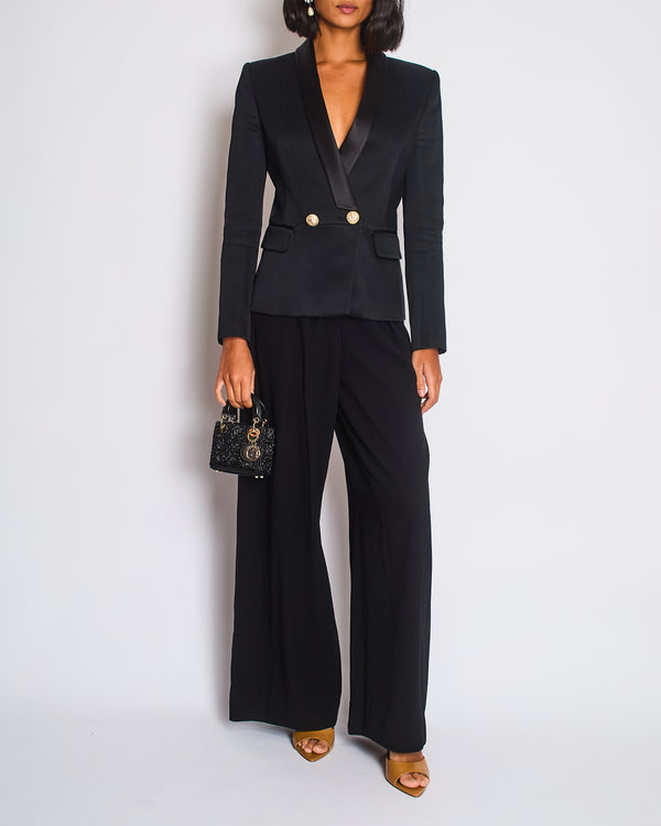 Balmain Black Blazer Jacket with Gold Buttons and Silk Trim Detail Size FR 38 (UK 10)