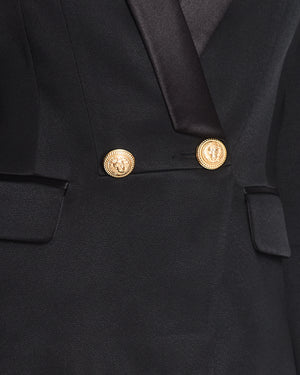 Balmain Black Blazer Jacket with Gold Buttons and Silk Trim Detail Size FR 38 (UK 10)