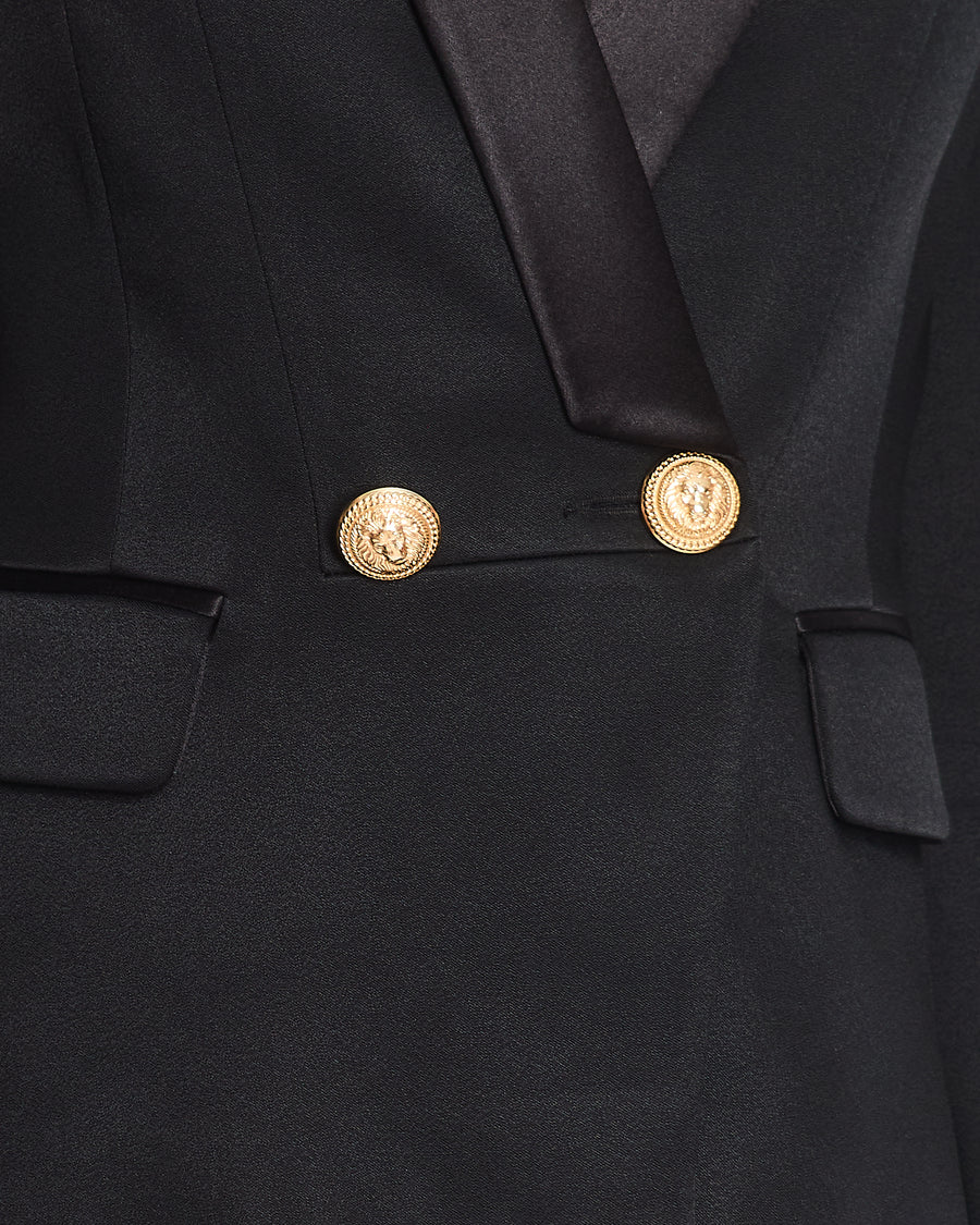 Balmain Black Blazer Jacket with Gold Buttons and Silk Trim Detail Size FR 38 (UK 10)