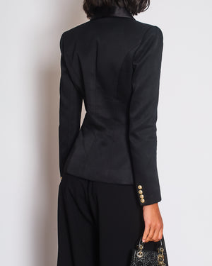 Balmain Black Blazer Jacket with Gold Buttons and Silk Trim Detail Size FR 38 (UK 10)