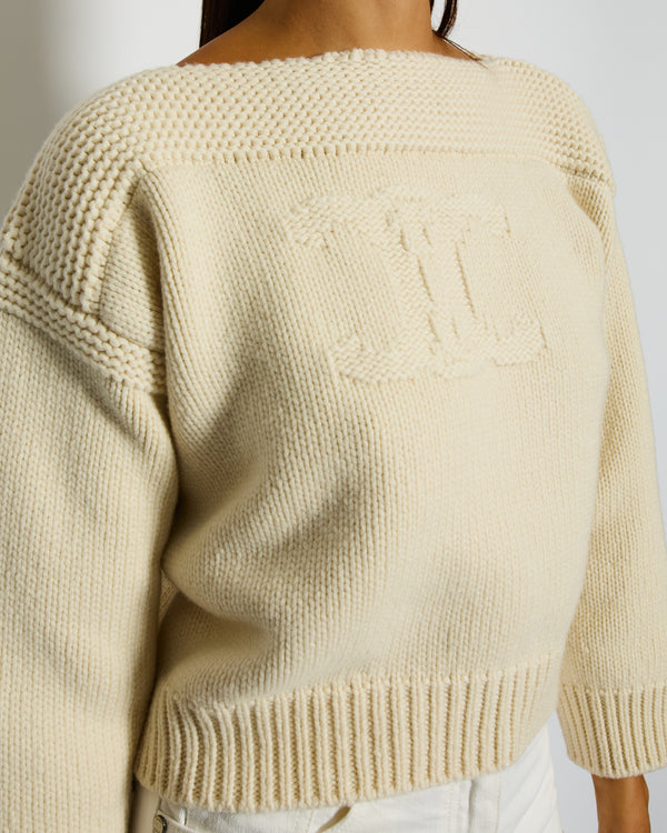 Celine Beige Cable Knitted Triomphe Long Sleeve Jumper Size S (UK 8)