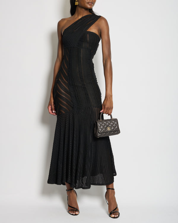 Charo Ruiz Ibiza Black One Shoulder Strap Lace Maxi Dress With Lace Size XS (UK 6)