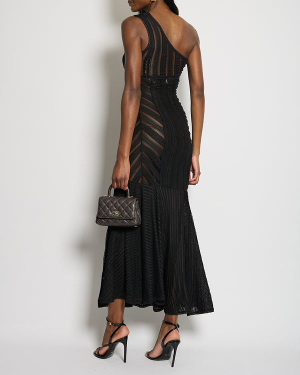 Charo Ruiz Ibiza Black One Shoulder Strap Lace Maxi Dress With Lace Size XS (UK 6)