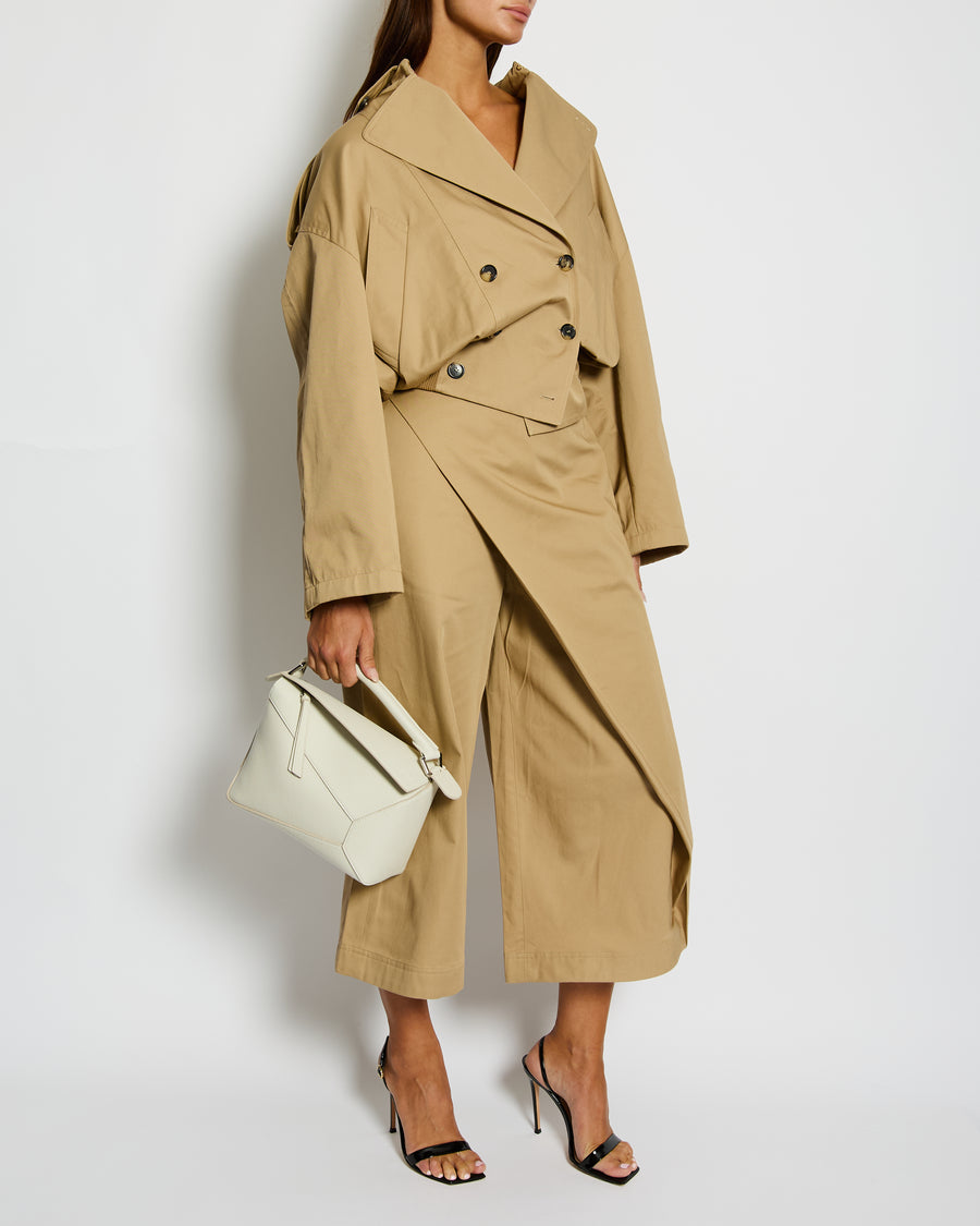 Loewe Beige Cropped Trench Jacket with Ribbed Hemline and Trouser Set Size FR 36 (UK 8) Trouser Size M (UK 10)