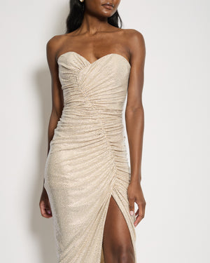 Alexandre Vauthier Beige Asymmetric Crystal Embellished Gown Dress Size FR 40 (UK 12) RRP £5,700