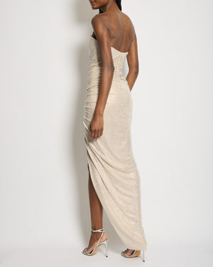 Alexandre Vauthier Beige Asymmetric Crystal Embellished Gown Dress Size FR 40 (UK 12) RRP £5,700