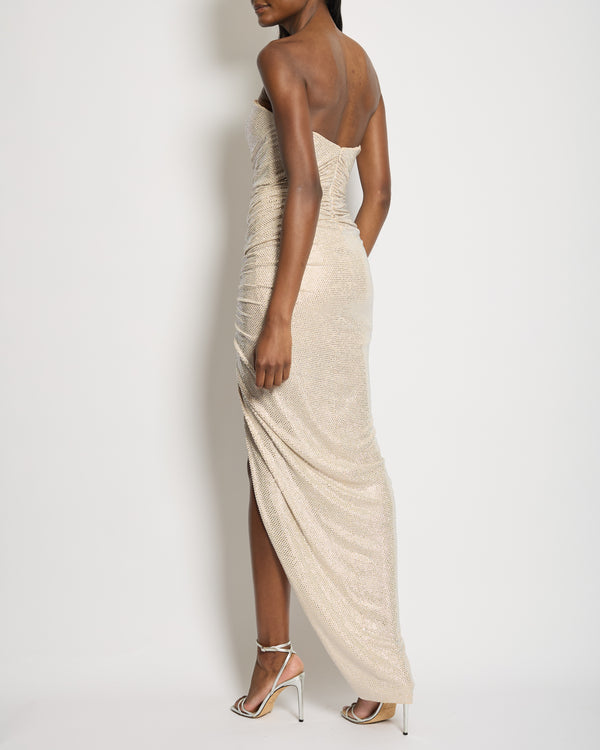 Alexandre Vauthier Beige Asymmetric Crystal Embellished Gown Dress Size FR 40 (UK 12) RRP £5,700