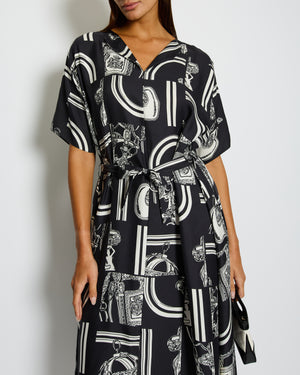 Hermès Black and White En Desorde Finesse Belted Silk Caftan Dress Size FR 40 (UK 12) RRP £2,770
