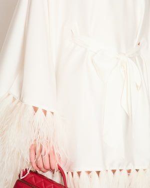 Nadine Merabi Lorenna White Mini Dress with Feather Detail Size S (UK 8)