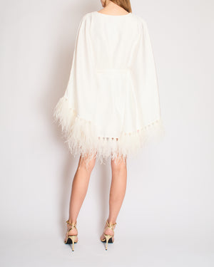 Nadine Merabi Lorenna White Mini Dress with Feather Detail Size S (UK 8)