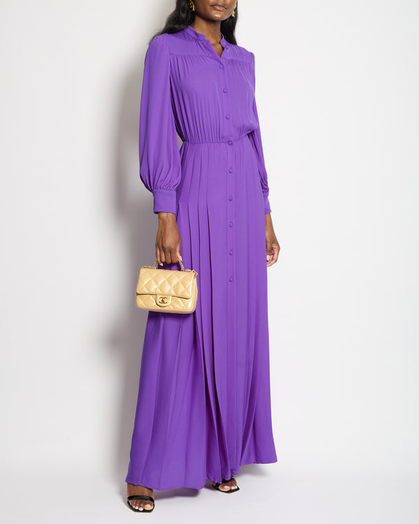 Valentino Purple Long Sleeve Pleated Silk Gown IT 38 (UK 6) RRP £7,400