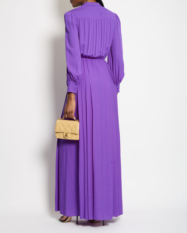 Valentino Purple Long Sleeve Pleated Silk Gown IT 38 (UK 6) RRP £7,400