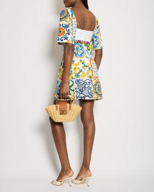Dolce & Gabbana Yellow Majolica Mid Sleeve Embellished Midi Dress Size IT 40 (UK 8)