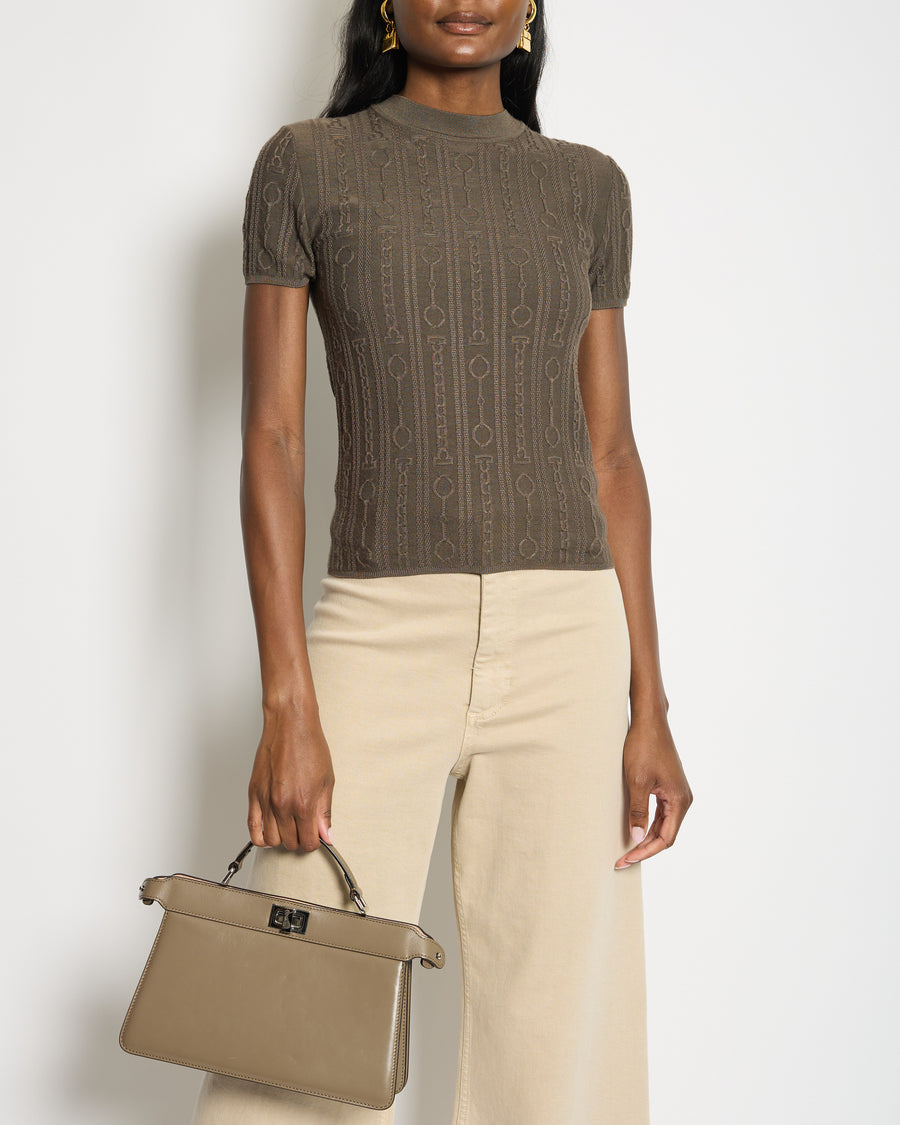 Hermès Brown Knitted Effet Kaleidoscope Short-Sleeve Sweater Size FR 36 (UK 8)