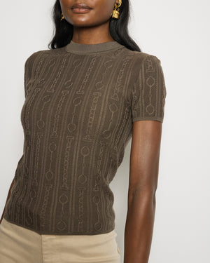 Hermès Brown Knitted Effet Kaleidoscope Short-Sleeve Sweater Size FR 36 (UK 8)