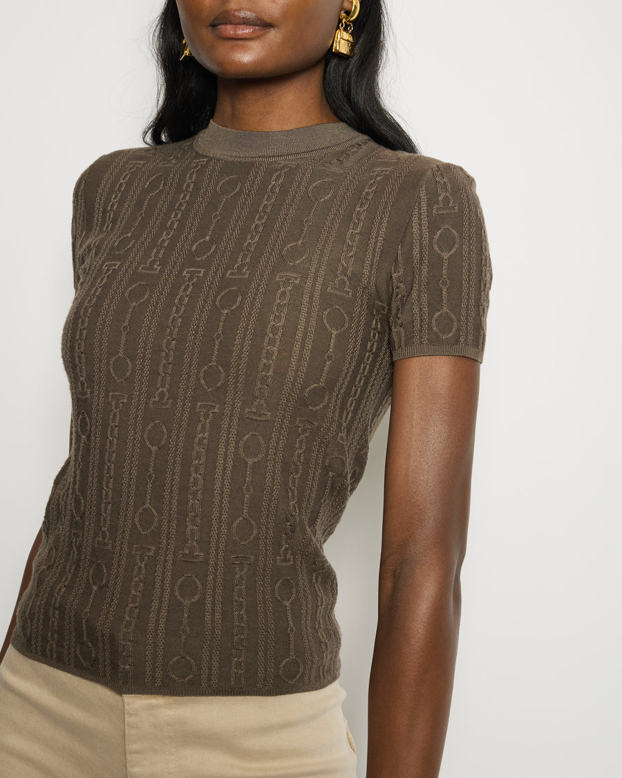 Hermès Brown Knitted Effet Kaleidoscope Short-Sleeve Sweater Size FR 36 (UK 8)
