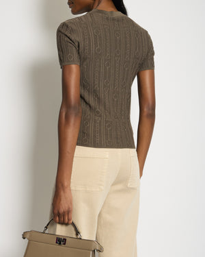 Hermès Brown Knitted Effet Kaleidoscope Short-Sleeve Sweater Size FR 36 (UK 8)