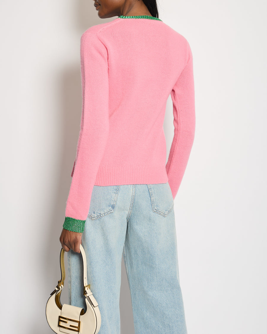 Gucci Pink L'Aveugle Par Amour Tiger Wool Knit Long Sleeve Jumper Size M (UK 10)