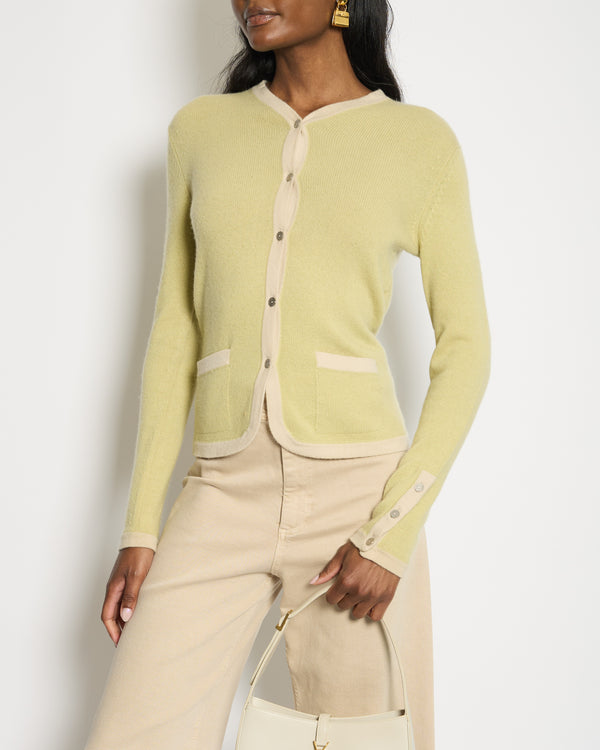 Chanel 03/P Pastel Green V-Neck Cardigan with Logo Button Detail Size FR 40 (UK 12)