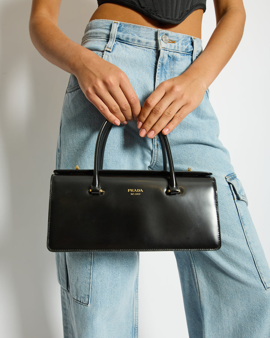 Prada Brushed Leather East-West SS25 Handbag with Gold Hardware