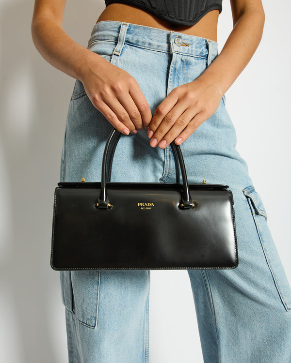 Prada Brushed Leather East-West SS25 Handbag with Gold Hardware