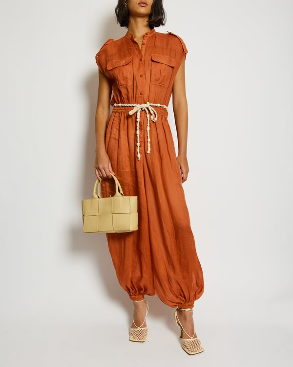 Loro Piana Terracotta Jumpsuit with Cream Rope Belt Detail Size IT 40 (UK 8)