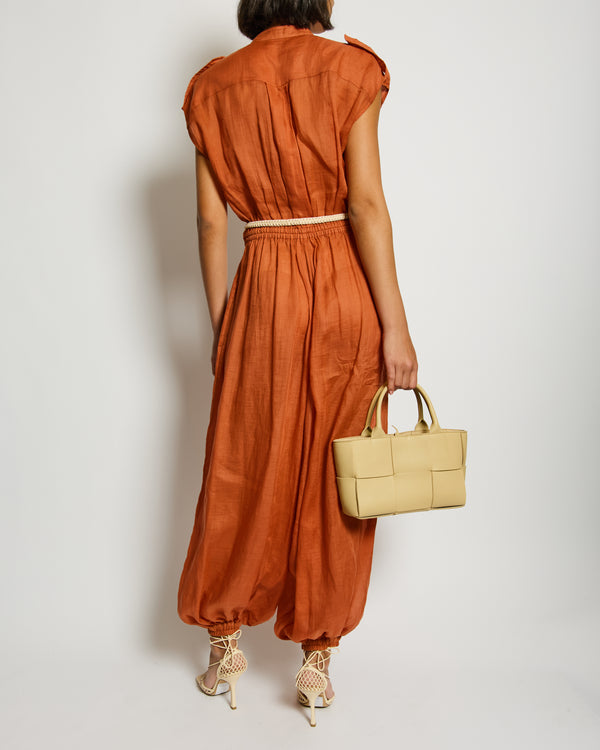 Loro Piana Terracotta Jumpsuit with Cream Rope Belt Detail Size IT 40 (UK 8)