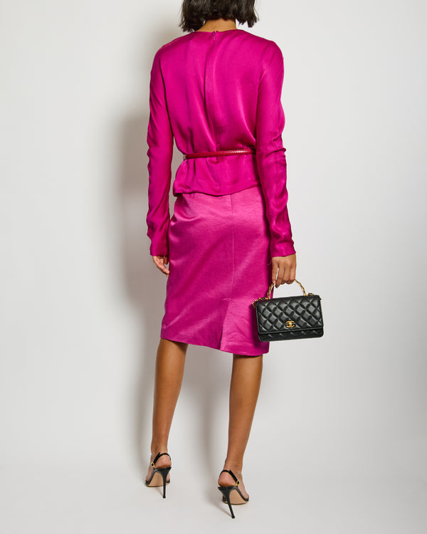 Christian Dior Hot Pink Silk Top and Skirt Set with Crystal Belt Detail Size FR 42 (UK 14)