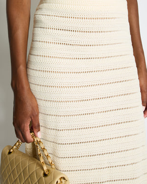 Fendi Cream Crochet Midi Skirt with Black and Brown Trim Detail Size IT 42 (UK 10)