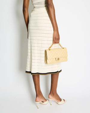 Fendi Cream Crochet Midi Skirt with Black and Brown Trim Detail Size IT 42 (UK 10)