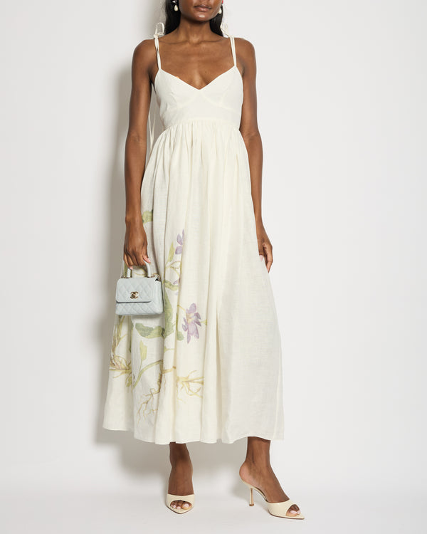 *CURRENT SEASON* Erdem Linen Sleeveless Maxi Dress with Flower Print Details Size UK 8 RRP £995