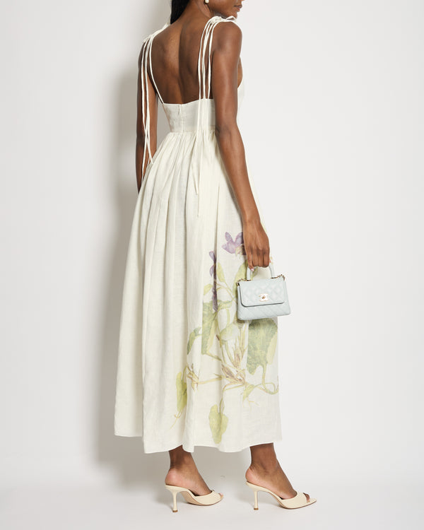 *CURRENT SEASON* Erdem Linen Sleeveless Maxi Dress with Flower Print Details Size UK 8 RRP £995