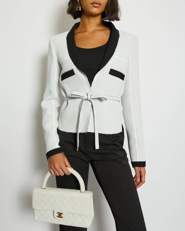 Chanel 14S Pale Grey and Black Trim Jacket with Belt and CC Button Details Size FR 34 (UK 6) RRP £3,250