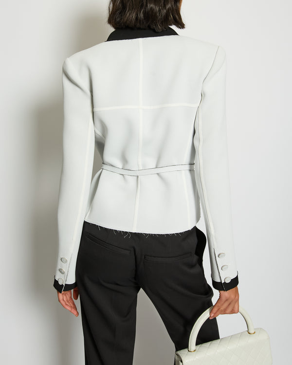 Chanel 14S Pale Grey and Black Trim Jacket with Belt and CC Button Details Size FR 34 (UK 6) RRP £3,250