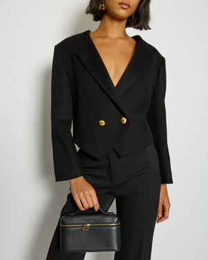 Celine Black Double Breasted Cropped Wool Jacket with Gold Triomphe Logo Button Detail Size FR 34 (UK 6)