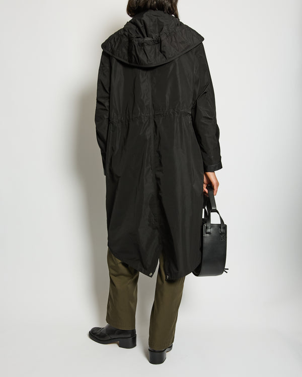 Burberry Black Nylon Trench Coat with Draw Strings Detail Size UK 6