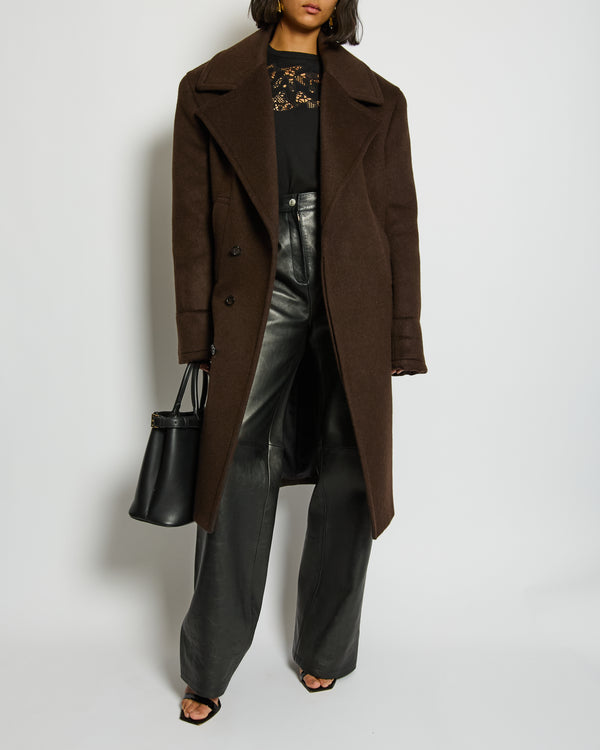 Saint Laurent Brown Cashmere Double Breasted Coat with Padded Shoulder Details Size FR 36 (UK 8)