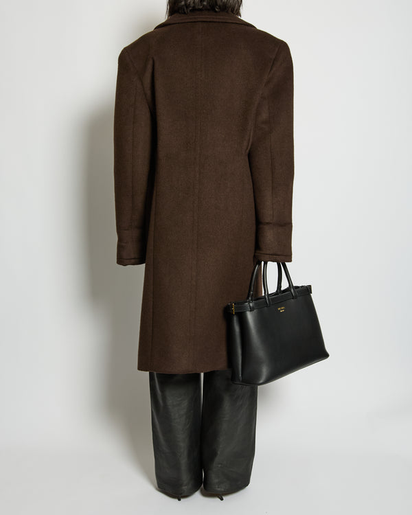 Saint Laurent Brown Cashmere Double Breasted Coat with Padded Shoulder Details Size FR 36 (UK 8)