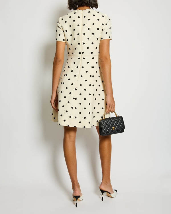 Valentino White Crepe De Chine Short Sleeve Mini Dress with Black Polkadot Details Size IT 38 (UK 6)