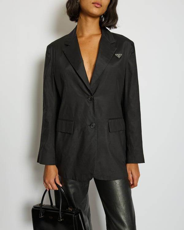 Prada Black Re-Nylon Single Breasted Blazer with Zip Detail Size IT 38 (UK 10)