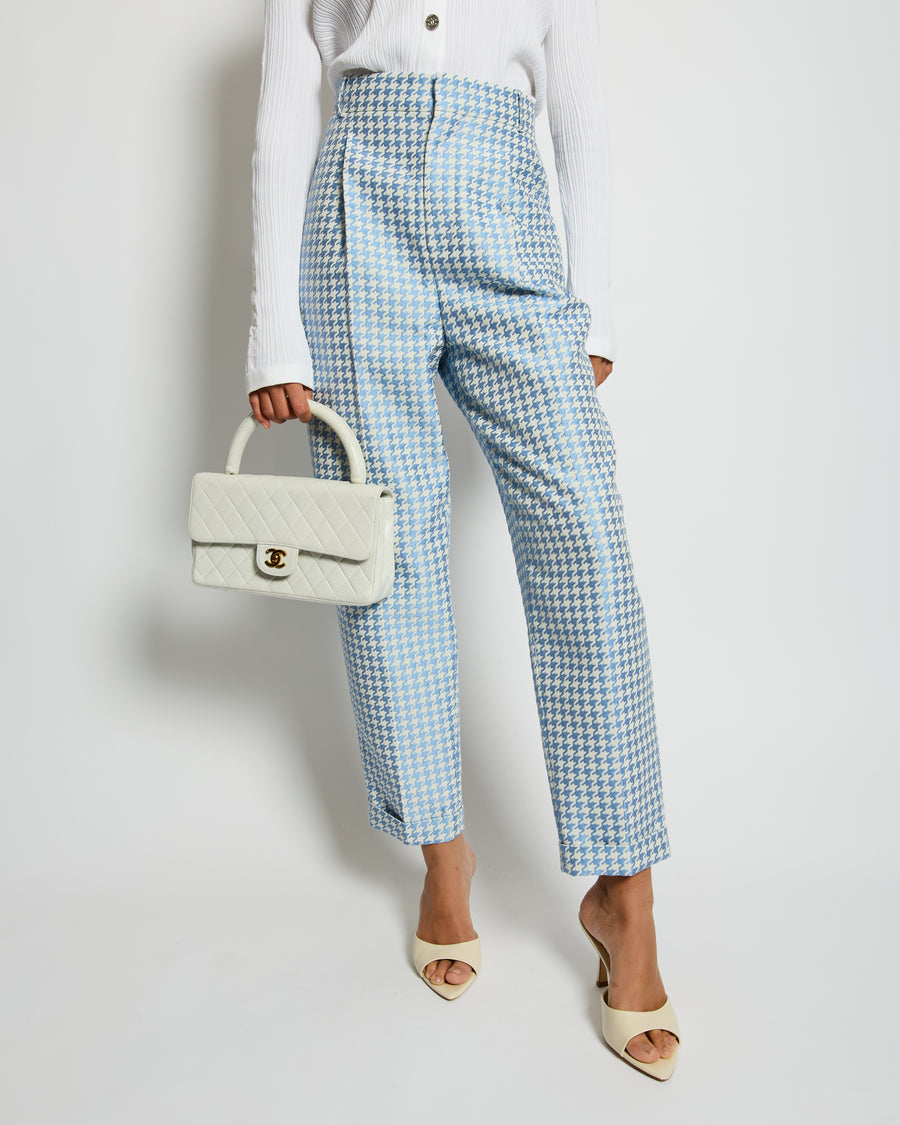 Christian Dior Pastel Blue Houndstooth Pleated Trouser Size FR 38 (UK 10)