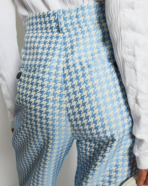 Christian Dior Pastel Blue Houndstooth Pleated Trouser Size FR 38 (UK 10)