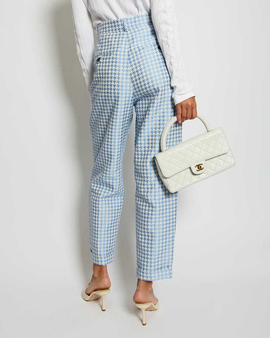 Christian Dior Pastel Blue Houndstooth Pleated Trouser Size FR 38 (UK 10)