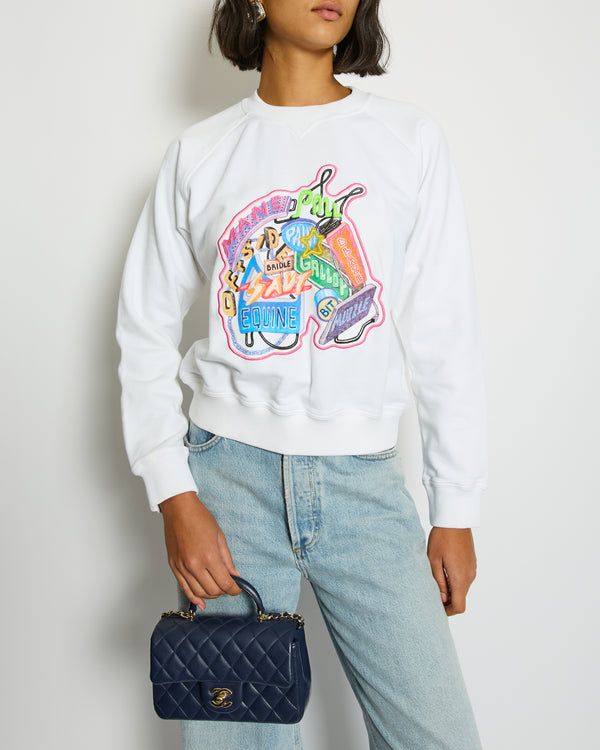 Hermès White "Chevaloscope" Embroidered Sweatshirt Size FR 38 (UK 10)