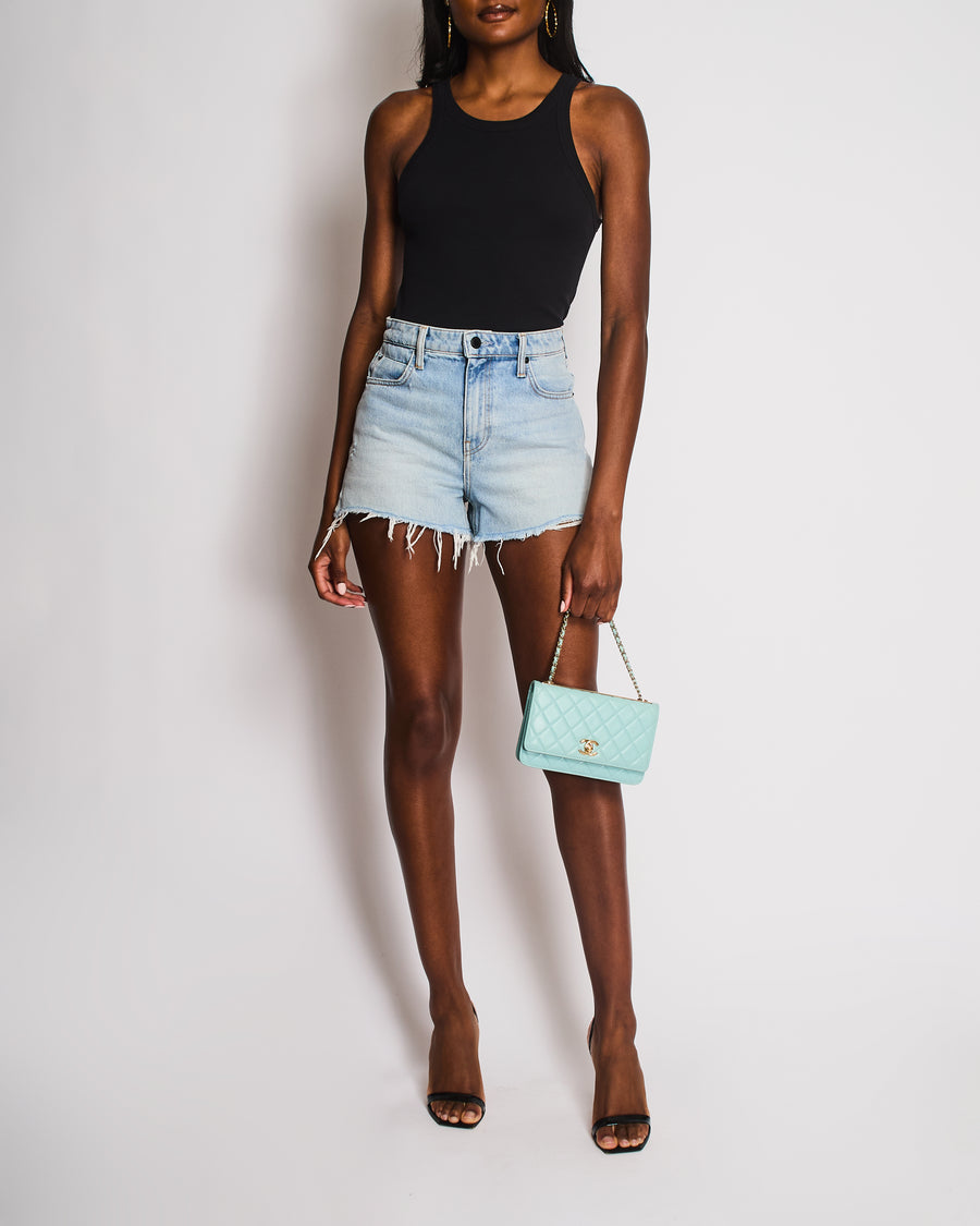 Alexander Wang Light Washed Blue Denim Shorts with Distressed Hem Details Size 25 (UK 6)