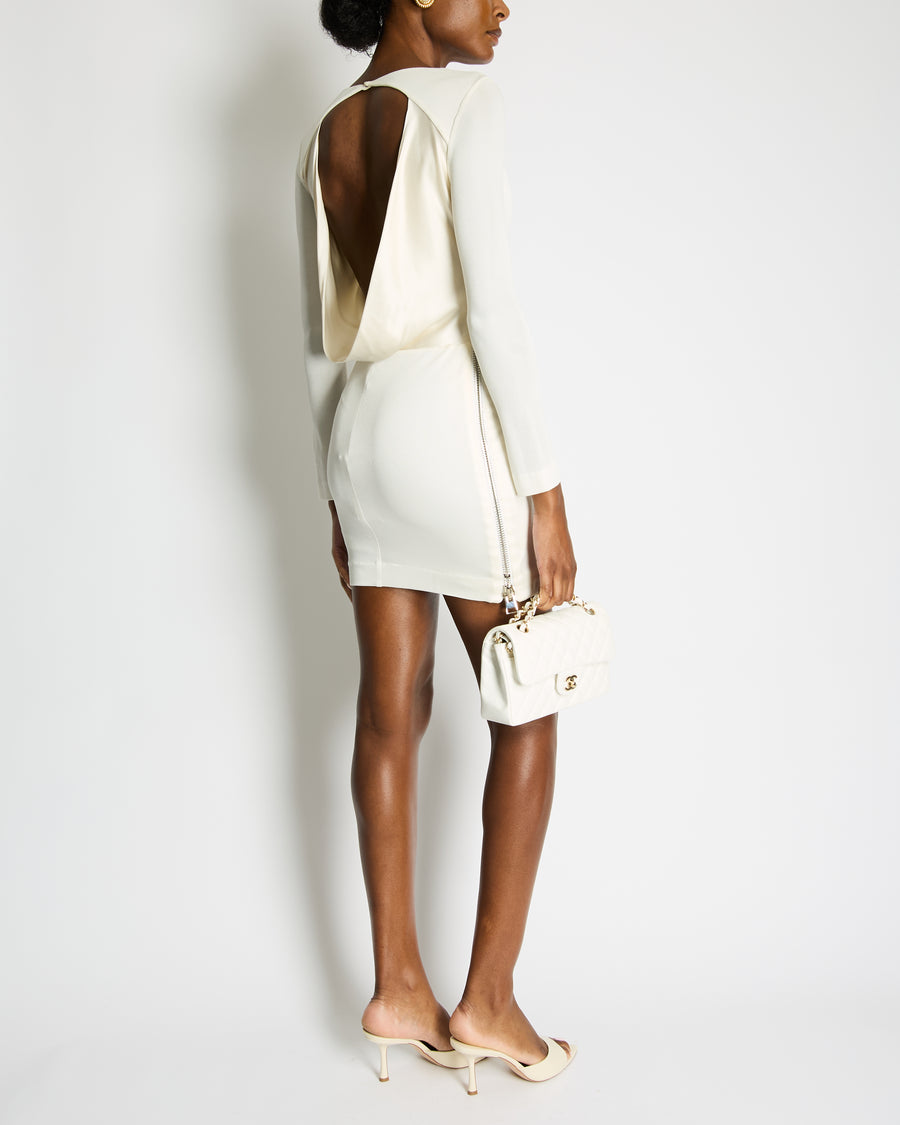 Tom Ford Cream Long Sleeve Backless Midi Dress with Zip Detail Size IT 40 (UK 8)