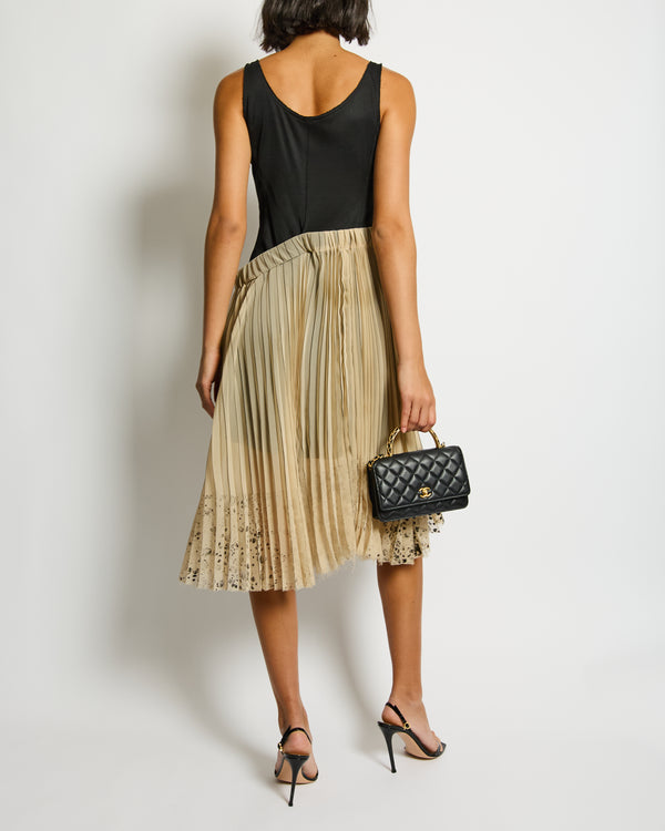 Fendi Black Sleeveless Asymmetric Midi Dress with Beige Pleated Skirt Detail Size IT 44 (UK 12)