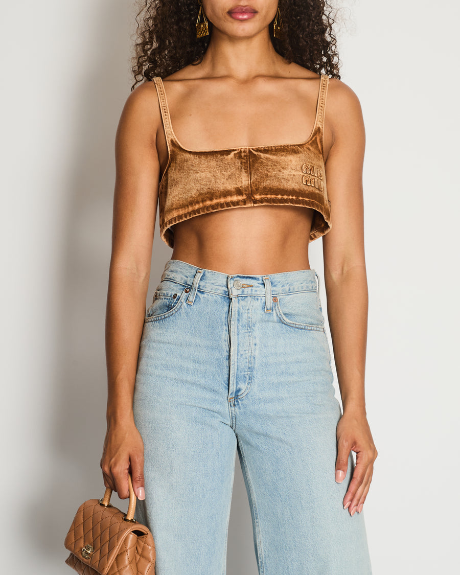 Miu Miu Brown Denim Logo Bralette Top with Logo Detail Size IT 42 (UK 10) RRP £650