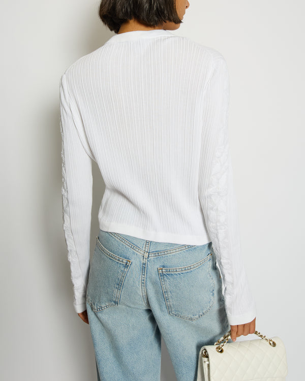 Chanel 21/A White Button Down Round Neck Ribbed Cardigan with CC Button Detail Size FR 42 (UK 14)